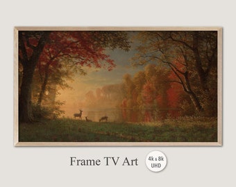 Samsung Frame TV Art, Albert Bierstadt - Indian Sunset Deer by a Lake, 4k & 8k UHD-2 Digital Wall Art, Download istantaneo