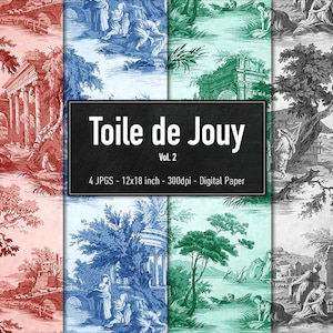 Toile de Jouy, Frans stofontwerp, digitaal papier, deel 2, direct downloaden