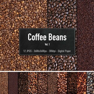 Kaffeebohnen Vol.1, 12 verschiedene Bilder, Digitales Papier, Sofortiger Download