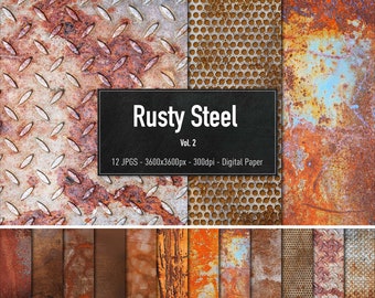 Rusty Grunge Steel Vol.2, 12 Different Images, Digital Paper, Instant Download