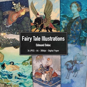 Vintage Fairy Tale Illustrations, Edmund Dulac, 36 different A4 pages, Digital Paper, Instant Download