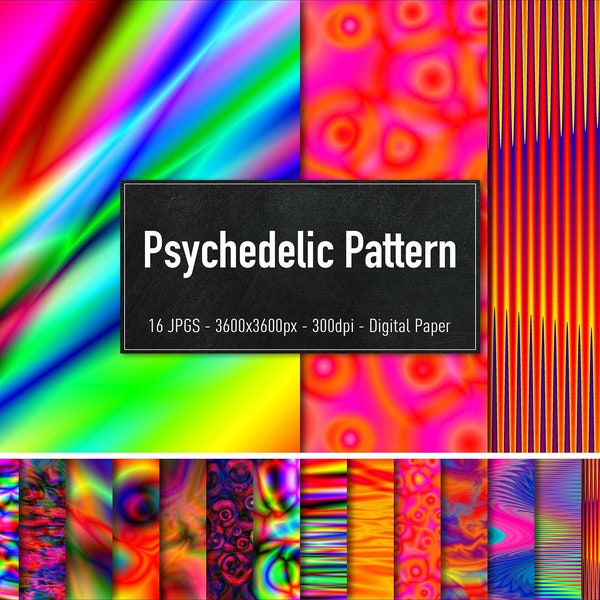 Psychedelic Pattern, 16 Different Images, Digital Paper, Instant Download