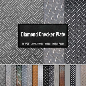 Diamond Checker Plate, 16 Different Images, Digital Paper, Instant Download