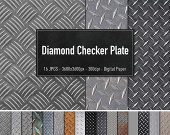 Diamond Checker Plate, 16 Different Images, Digital Paper, Instant Download