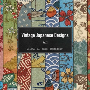 Vintage Japanische Designs, Digitales Papier, Vol.2, 36 Seiten A4, Instant Download