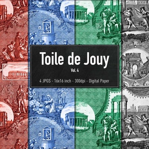Toile de Jouy, French Fabric Design, Digital Paper, Vol.4, Instant Download