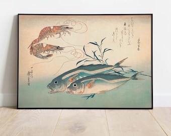 Utagawa Hiroshige - Fish and Kuruma, Vintage Japanese Art Poster, Printable Art, Instant Download