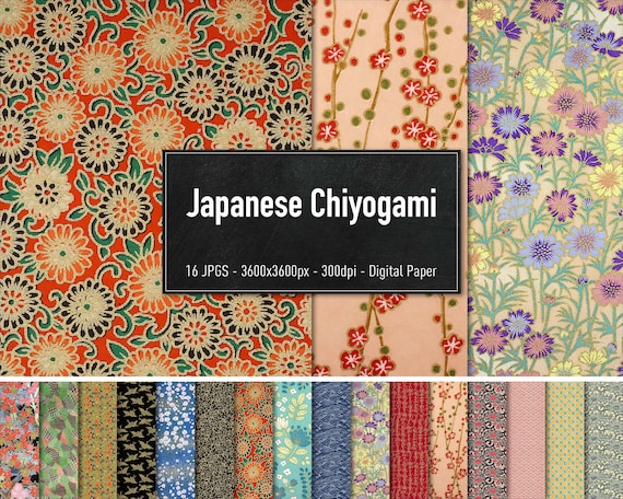Japanese Chiyogami, 16 Different Images, Yuzen Washi Paper, Digital Origami Paper, Instant Download