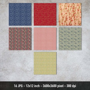 Japanese Chiyogami, 16 Different Images, Yuzen Washi Paper, Digital Origami Paper, Instant Download image 3