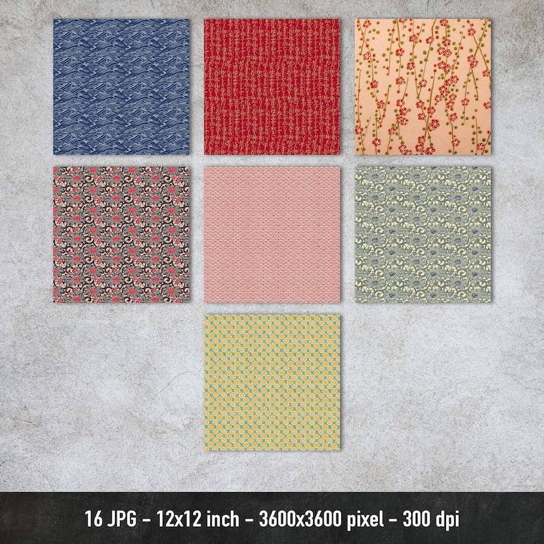 Japanese Chiyogami, 16 Different Images, Yuzen Washi Paper, Digital Origami Paper, Instant Download image 3