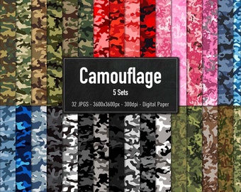 Camouflage Pattern, Set of 32 Different Designs, Vol.1-5, Army Camo Design, Digital Paper, Instant Download