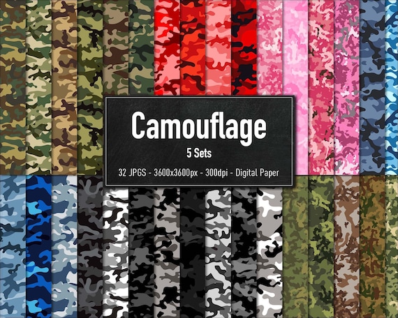 Camouflage Pattern, Set of 32 Different Designs, Vol.1-5, Army Camo Design,  Digital Paper, Instant Download 