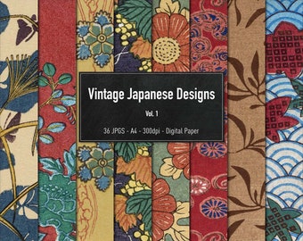 vintage Japanese Designs, Digital Paper, Vol.1, 36 Pages A4, Téléchargement instantané