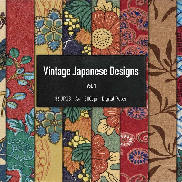 Vintage Japanese Designs, Digital Paper, Vol.1, 36 Pages A4, Instant Download