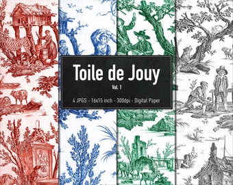 Toile de Jouy, French Fabric Design, Digital Paper, Vol.1, Instant Download