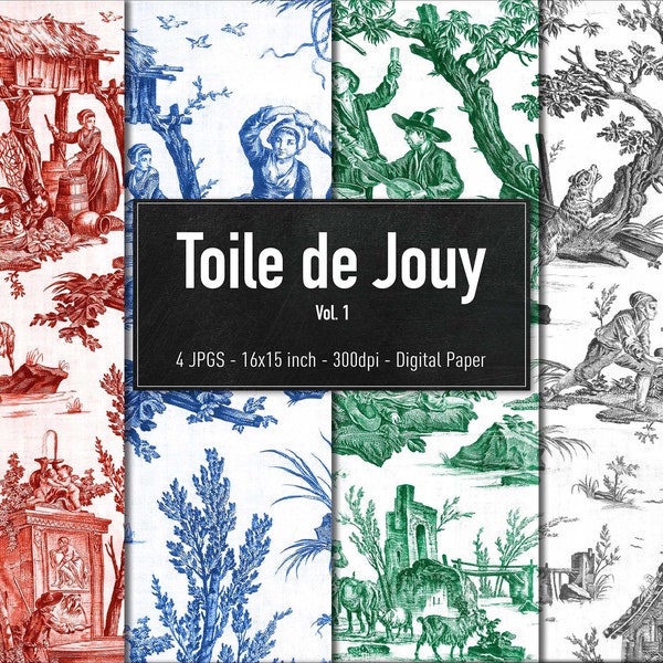 Toile de Jouy, Français Fabric Design, Digital Paper, Vol.1, Téléchargement instantané