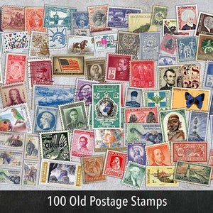100 sellos postales antiguos, hojas de collage imprimibles para scrapbooking y diario basura, PNG, descarga instantánea