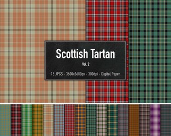 Schotten Tartan, Kariertes Muster, Vol.2, 16 verschiedene Bilder, Digitales Papier, Direkter Download