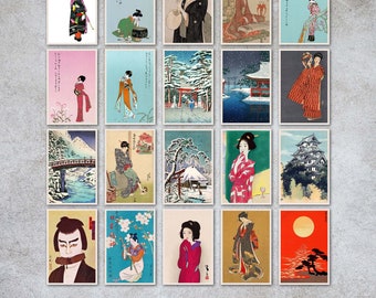 美術品 65 Vintage Japanese Postcards, Woodblock Print, Printable