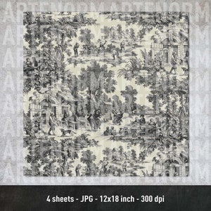 Toile de Jouy, French Fabric Design, Digital Paper, Vol.3, Instant Download image 3