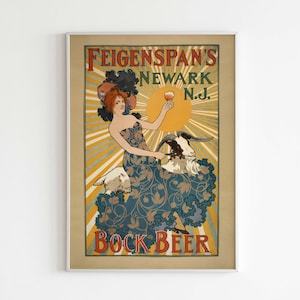 Vintage Werbeposter, Bock Bier Kunstdruck, Sofortiger Download. Robert Welcke - Feigenspans Bock Bier, Küchenposter