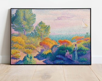 Henri-Edmond Cross - Two Women by the Shore, Printable Landscape Poster, French Oil Painting, Art Print, Instant Download