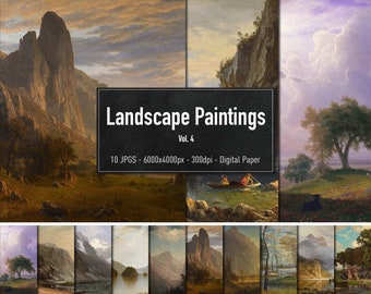 Landscape Paintings, 10 HiRes Classic Oil Paintings Vol.4, Downloadable Backgrounds, Photoshop Overlay, Photo Backdrops, Instant Download