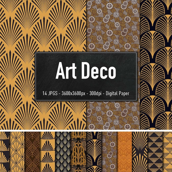 Art Deco Patronen, 14 Verschillende Afbeeldingen, Digitaal Papier, Instant Download