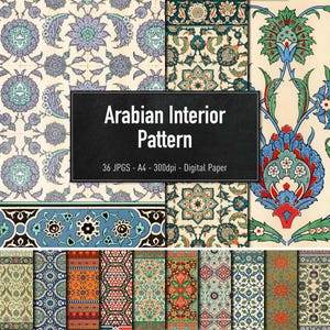 Arabian Interior Patterns, 36 Different Images, Digital Paper, Oriental Design, Instant Download