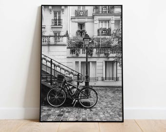 Parisian Bicycle, Stylish Paris Poster, Downloadable Black and White Art, Wall Decor