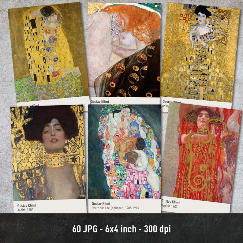 Kit de collage mural, Gustav Klimt Paintings, Collection de 60 images, Art mural, Téléchargement instantané image 4