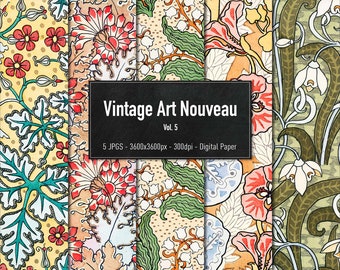 Vintage Art Nouveau Pattern, William Morris, Digital Paper, Vol.5, Instant Download