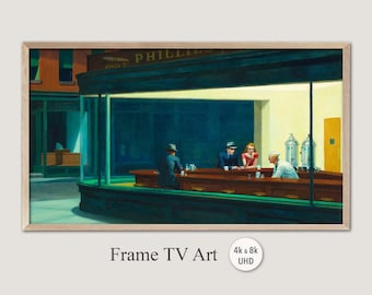 Samsung Frame TV Art, 4k & 8k UHD-2 Digital Wall Art, Edward Hopper - Nighthawks, Instant Download