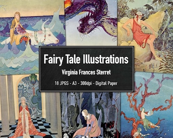 Virginia Frances Sterrett, 18 Vintage Fairy Tales Illustrations, Digital Paper, Instant Download