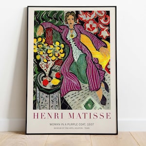 Poster della mostra Henri Matisse, Donna in un cappotto viola, Stampa d'arte scaricabile, Download istantaneo immagine 1