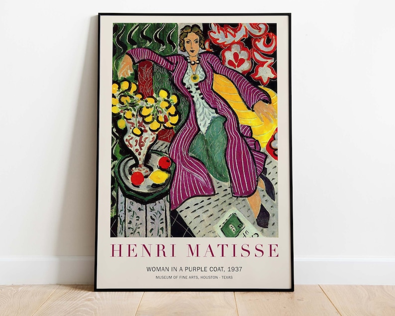 Poster della mostra Henri Matisse, Donna in un cappotto viola, Stampa d'arte scaricabile, Download istantaneo immagine 1