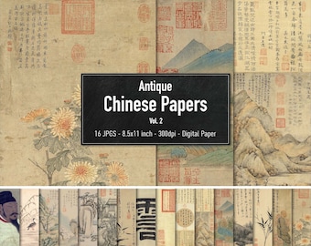 Antique Chinese Papers, Digital Paper, Vol.2, Vintage Illustrations from the 17th Century, Instant Download