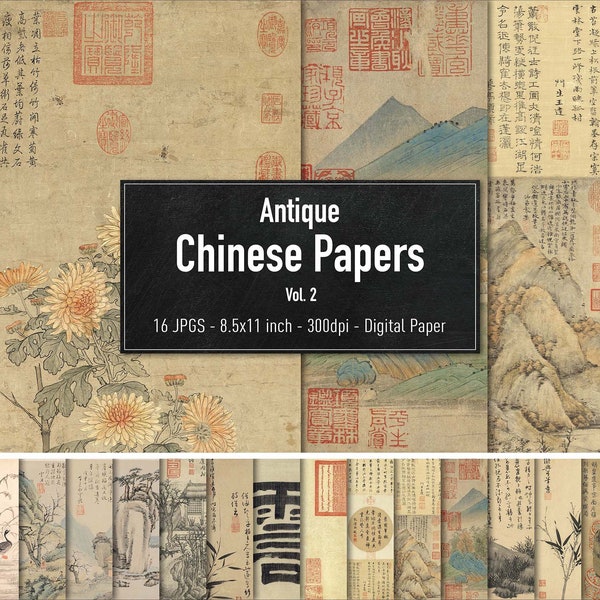 Antique Chinese Papers, Digital Paper, Vol.2, Vintage Illustrations from the 17th Century, Instant Download