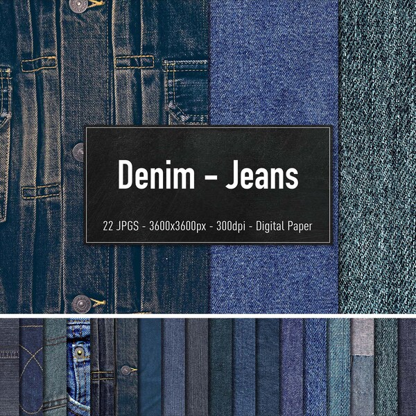 Denim - Jeans Fabric, 22 Different Images, Digital Paper, Instant Download