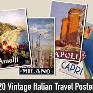 Póster de viaje italiano vintage, juego de 20 archivos JPG de alta resolución, póster imprimible, descarga instantánea