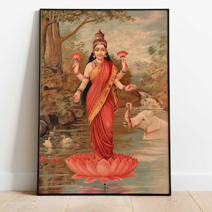 Lakshmi, diosas indias, cartel de hinduismo, impresión de arte, descarga instantánea