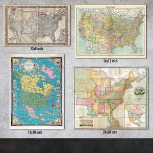 Vintage USA Maps, 12 Printable Illustrations, Digital Paper, Instant ...