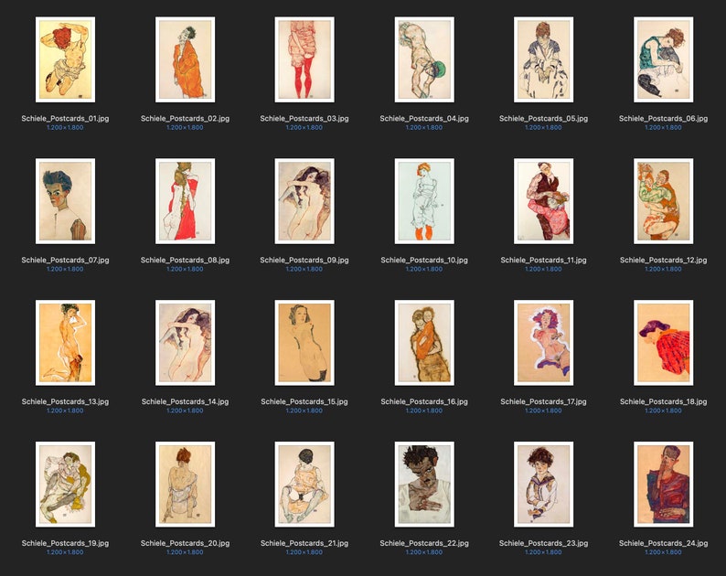 50 Egon Schiele Postcards, Printable Art, Digital Paper, Instant Download zdjęcie 2