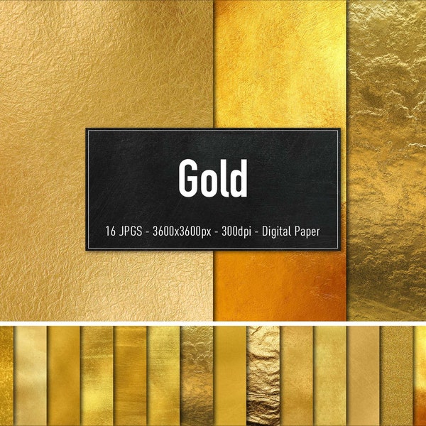 Gold Texture, 16 Different Images, Digital Paper, Instant Download