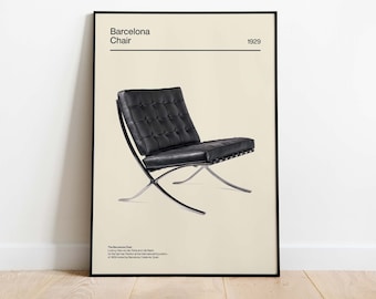 Barcelona Chair Poster, Ludwig Mies van der Rohe, Furniture Bauhaus Design, Downloadable Art Print, Instant Download