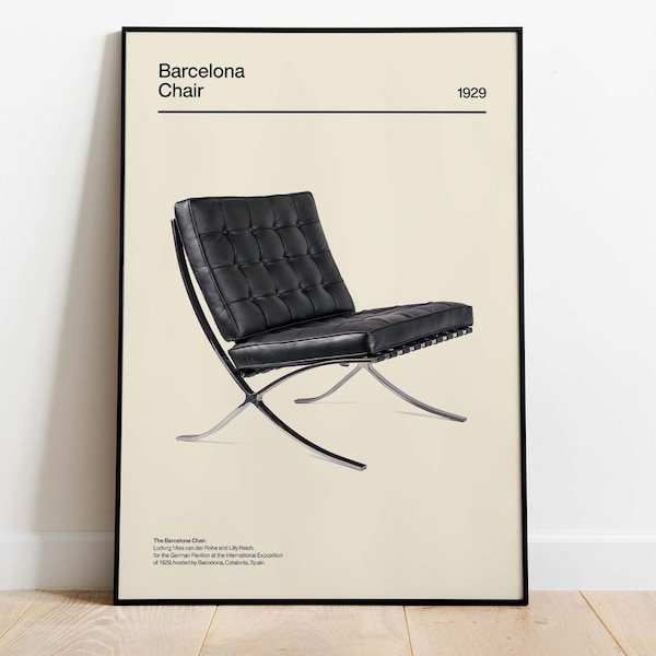 Barcelona Chair Poster, Ludwig Mies van der Rohe, Furniture Bauhaus Design, Downloadable Art Print, Instant Download