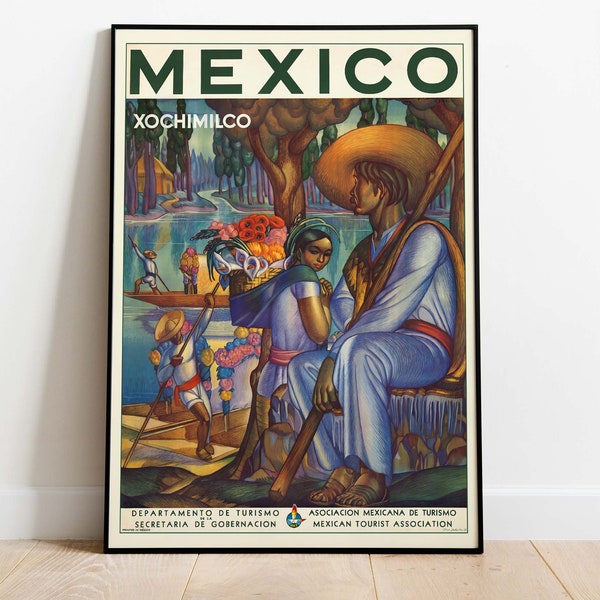 Mexico Xochimilco, Vintage Travel Poster, Downloadable Hi-Res Art Print, Instant Download