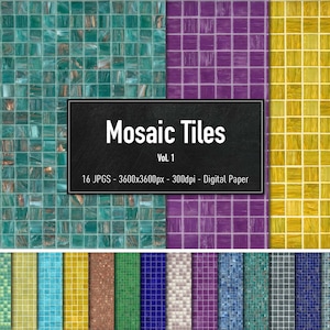 Mosaikfliesen, Vol.1, 16 verschiedene Bilder, Digitales Papier, Sofort Download