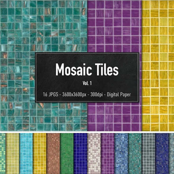 Mosaic Tiles, Vol.1, 16 Different Images, Digital Paper, Instant Download