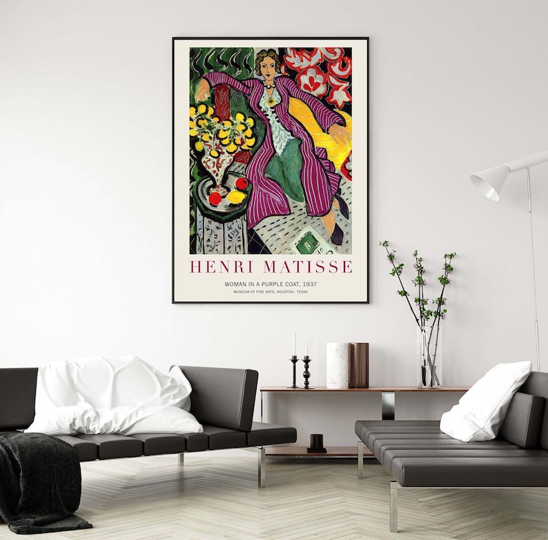 Poster della mostra Henri Matisse, Donna in un cappotto viola, Stampa d'arte scaricabile, Download istantaneo immagine 5